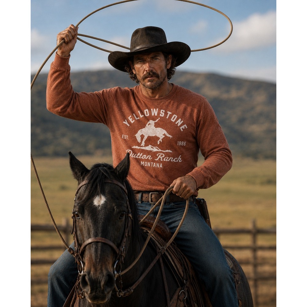 Yellowstone Dutton Ranch Montana Mens Sweatshirt 2XL Orange Mineral Wash NWT‎